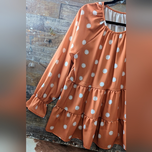 Boho Orange Polka Dotted Tiered Tunic - Picture 3 of 16